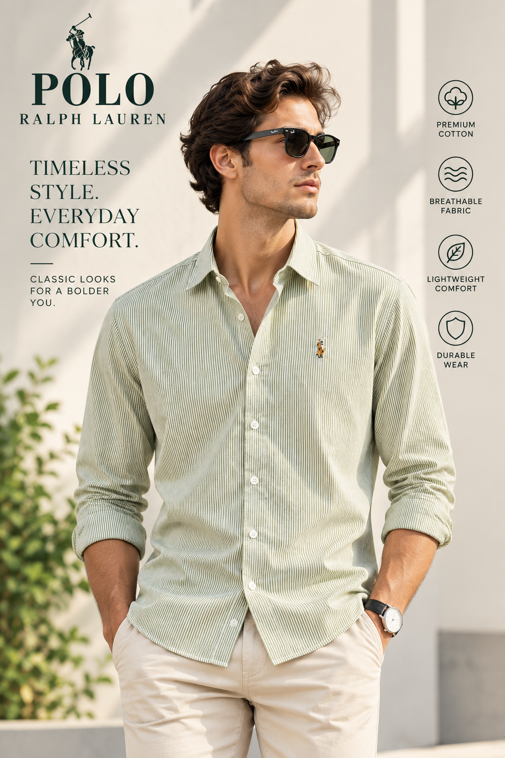 Classic Olive Green Stripe Old Money Shirt