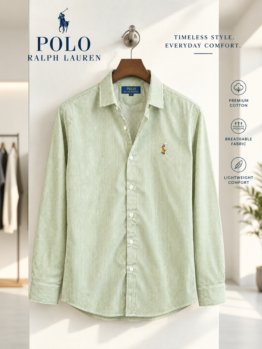 Classic Olive Green Stripe Old Money Shirt