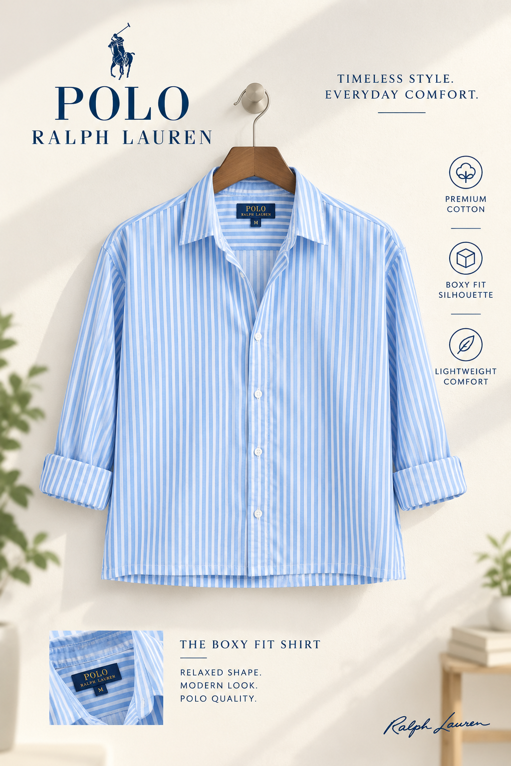 Sky Blue Bold Stripe Old Money Boxy Fit Shirt