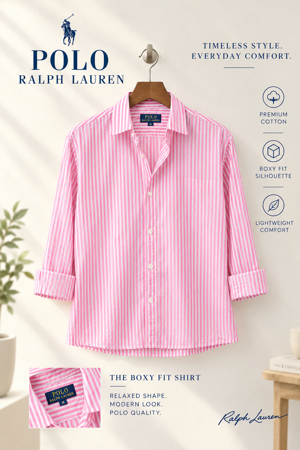 Pink Bold Stripe Old Money Boxy Fit Shirt
