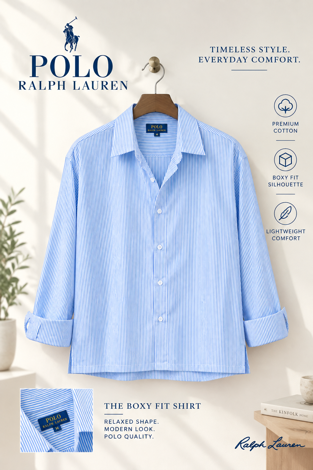 Sky Blue Micro Stripe Old Money Boxy Fit Shirt