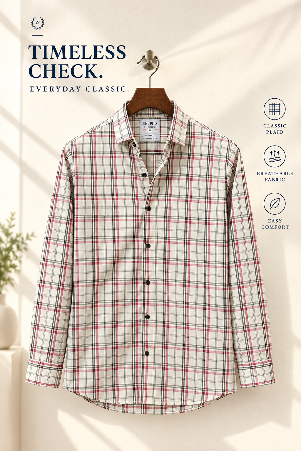 White and black-red colour check shirt