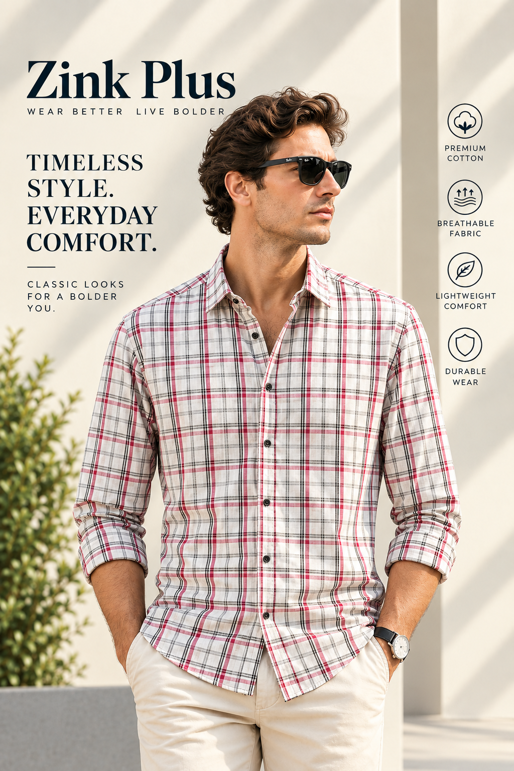 White and black-red colour check shirt