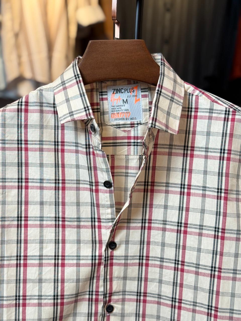 White and black-red colour check shirt