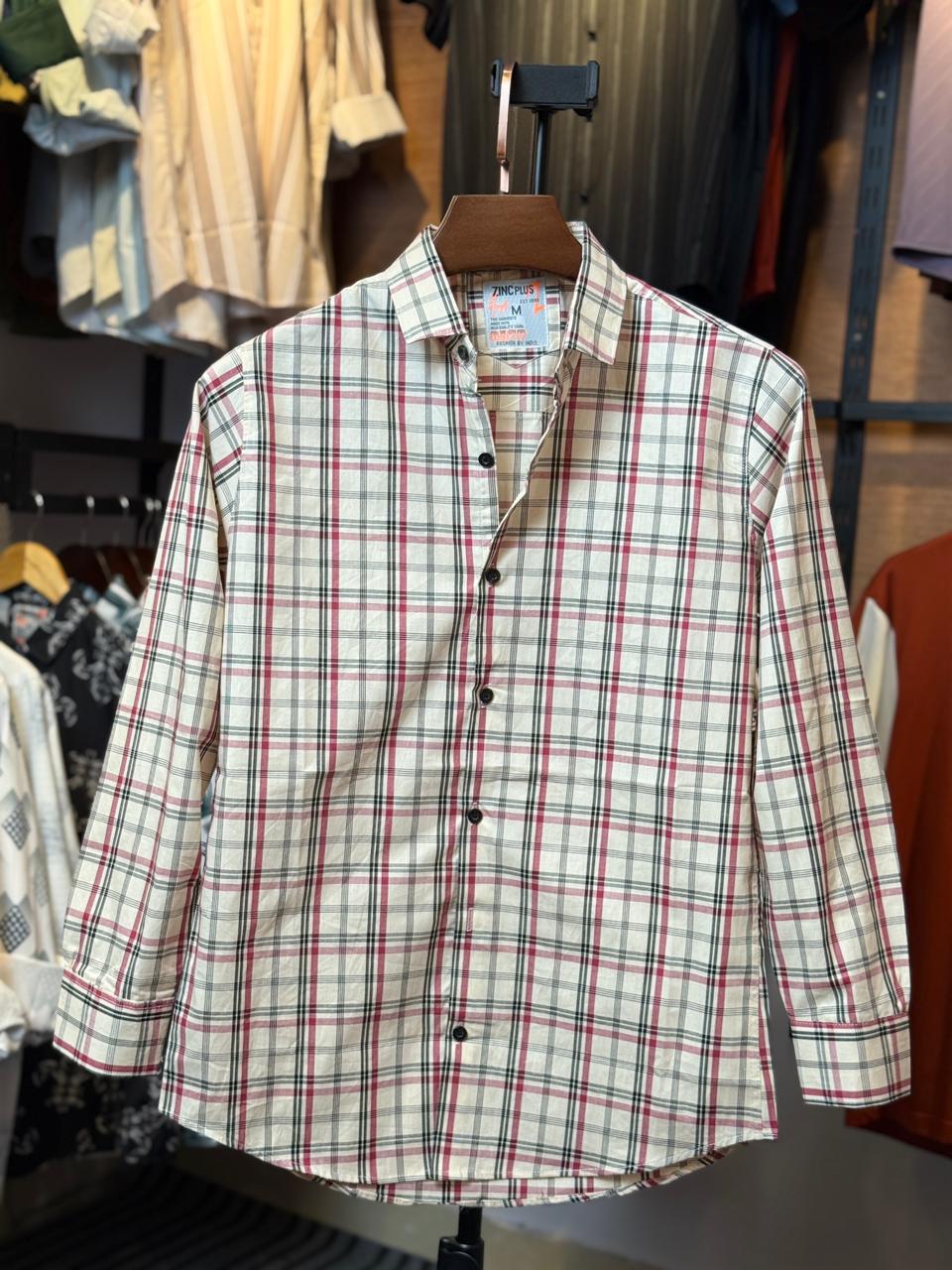 White and black-red colour check shirt